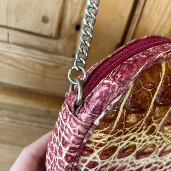 Veari Crocodile‎ Leather Chain Strap Bag Cross Body Purse Brown Pink W/ Dust Bag - Picture 6 of 16